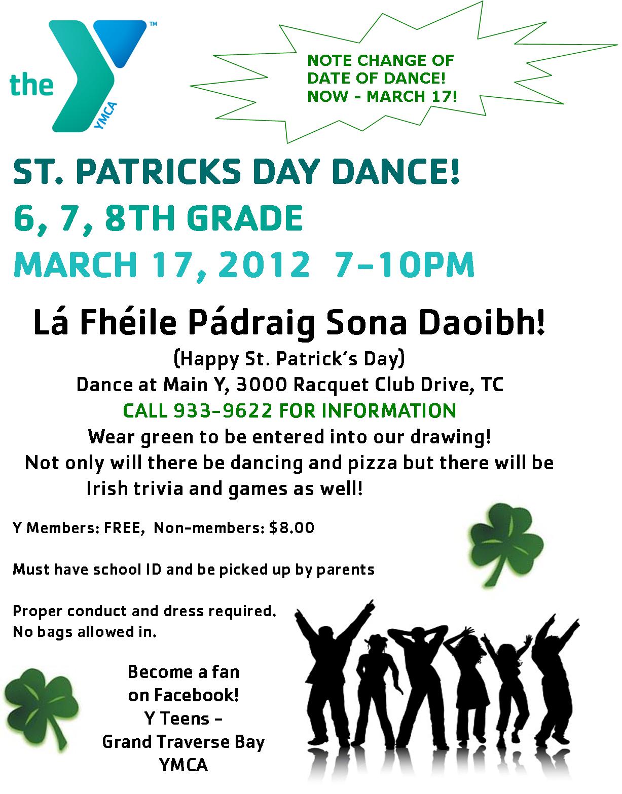 St. Pat's Y Teen Dance - Change of date St. Pat's Y Teen Dance - Change of date