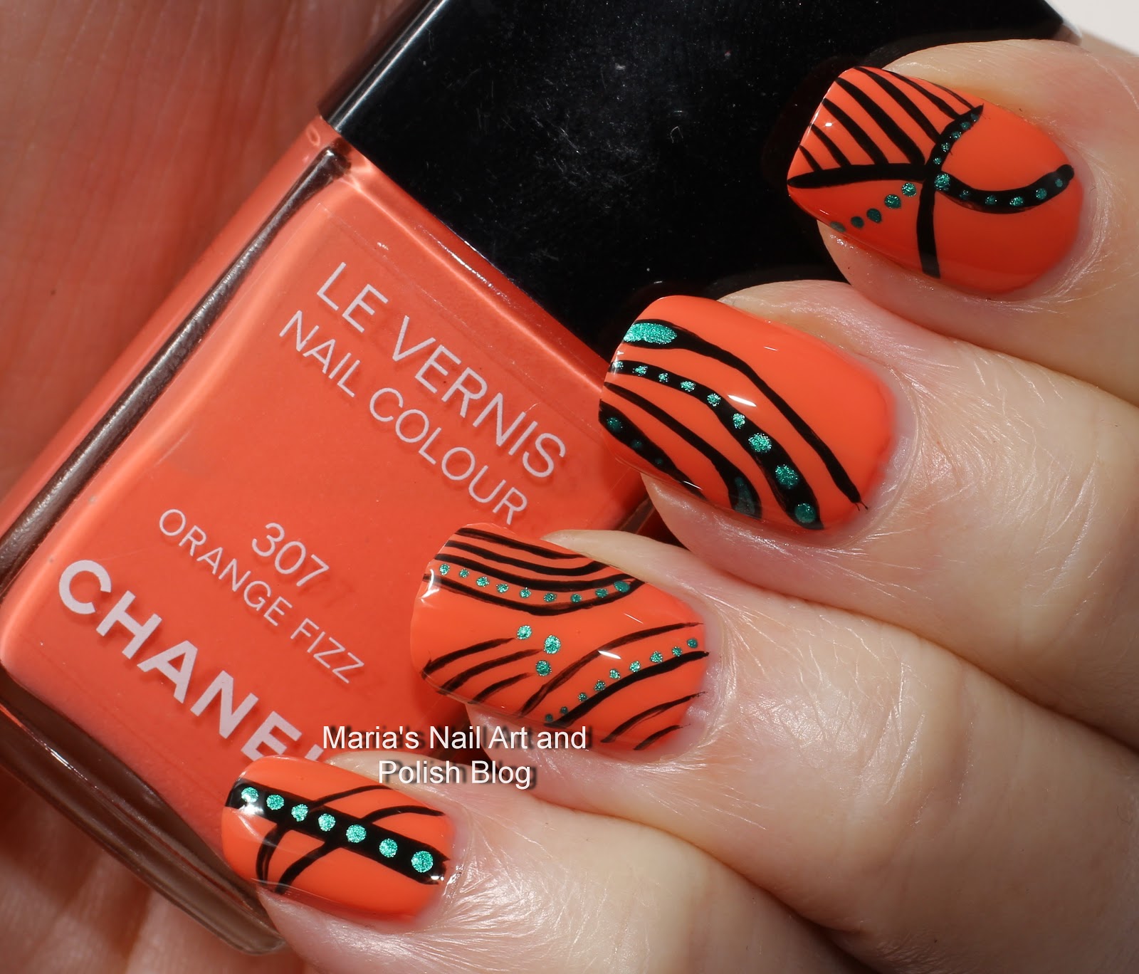 Marias Nail Art and Polish Blog Abstract nail art on Orange Fizz