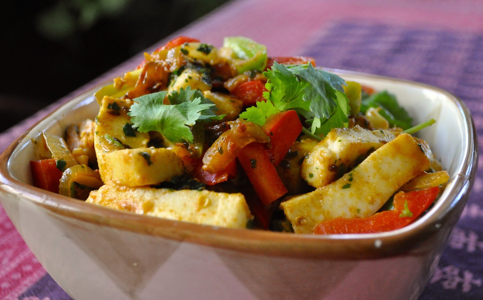 Cooking with Meena Paneer with red and green bell peppers