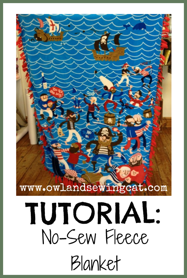 Owl and Sewing Cat blog Tutorial NoSew Fleece Blanket