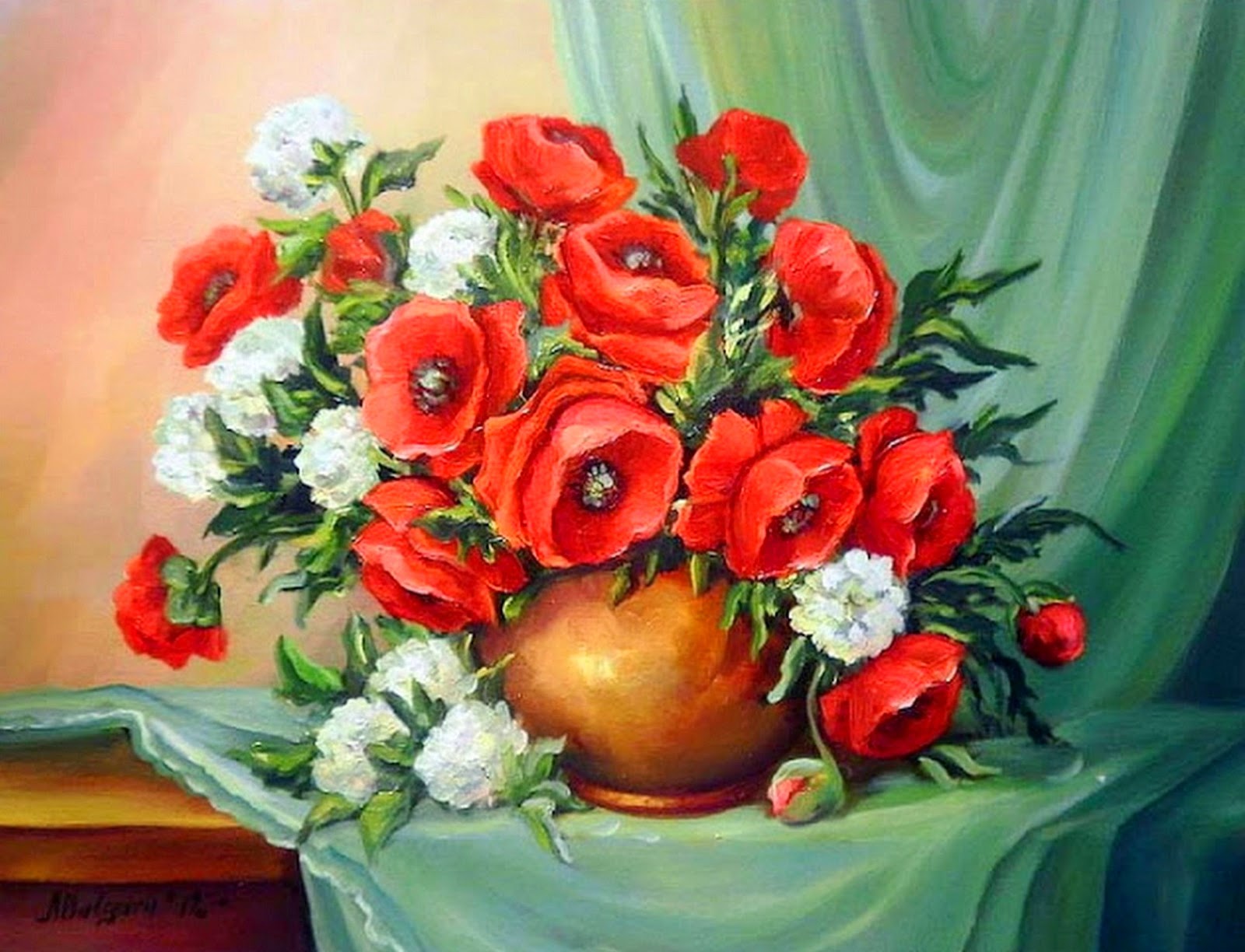 cuadro-moderno-de-flores-rojas-pintadas-al-oleo bodegon-de-flores-rojas-pintadas-al-oleo