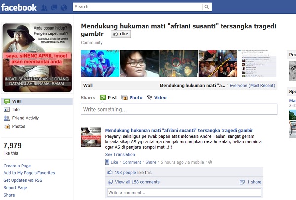 8 Ribu lebih Facebooker Tuntut Mati Afriyani Susanti