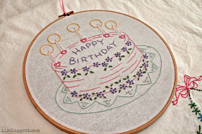 Embroidered Happy Birthday Cake by Pam Pedersen