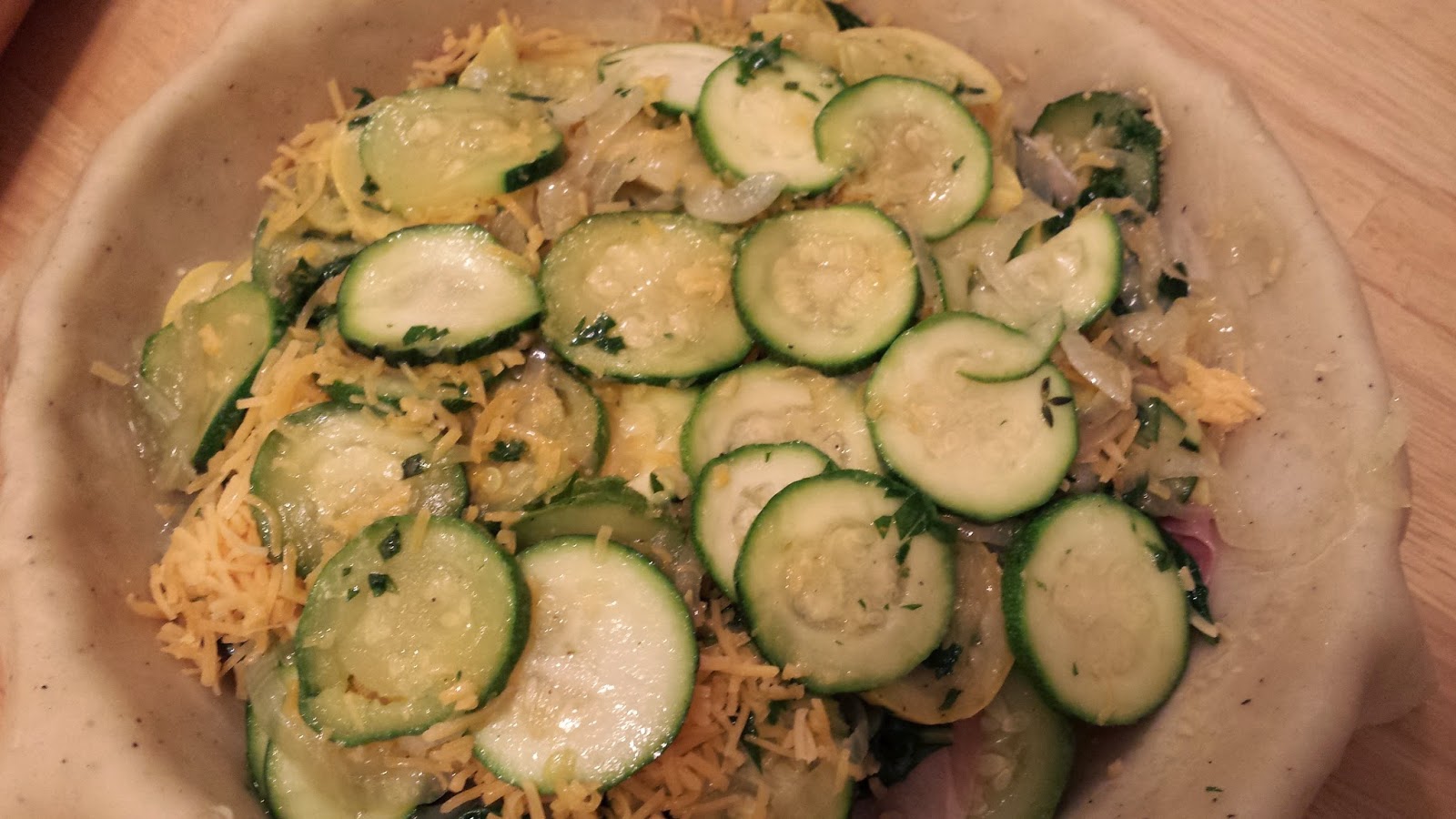 The Making of a Zucchini, Spinach and Prosciutto Tart