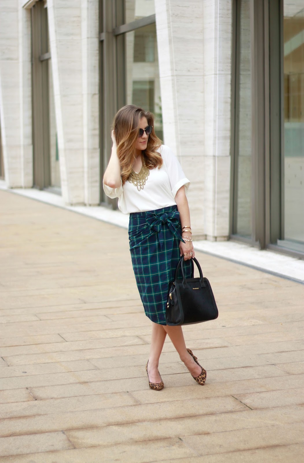 leopard and plaid outfit