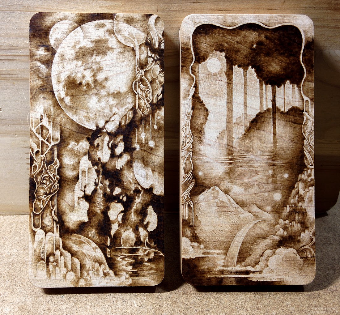 Snowdeer (Kim Sulrok) moon garden maple pyrography, woodburning