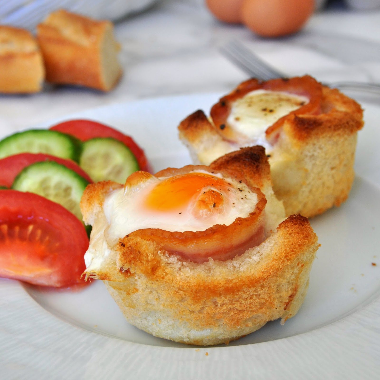 Cooking with Manuela Baked Cheesy Bread Cups filled with Eggs and Pancetta