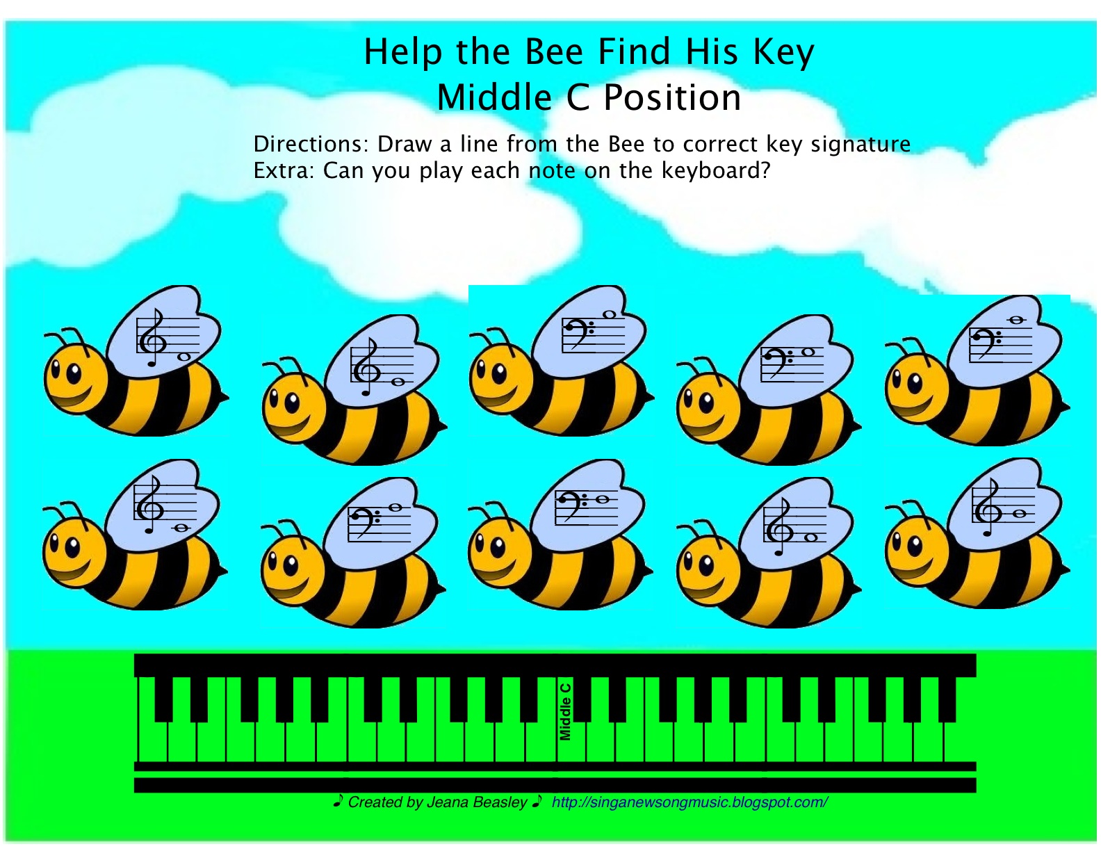 Sing a New Song Help the Bee Find His Key Note Names