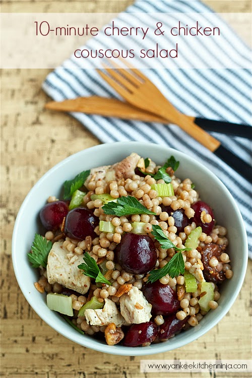 easy and healthy cherry and chicken couscous summer salad recipe