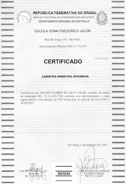 CERTIFICADO DO CURSO TÉCNICO DE LOGÍSTICA INDUSTRIAL INTEGRADA