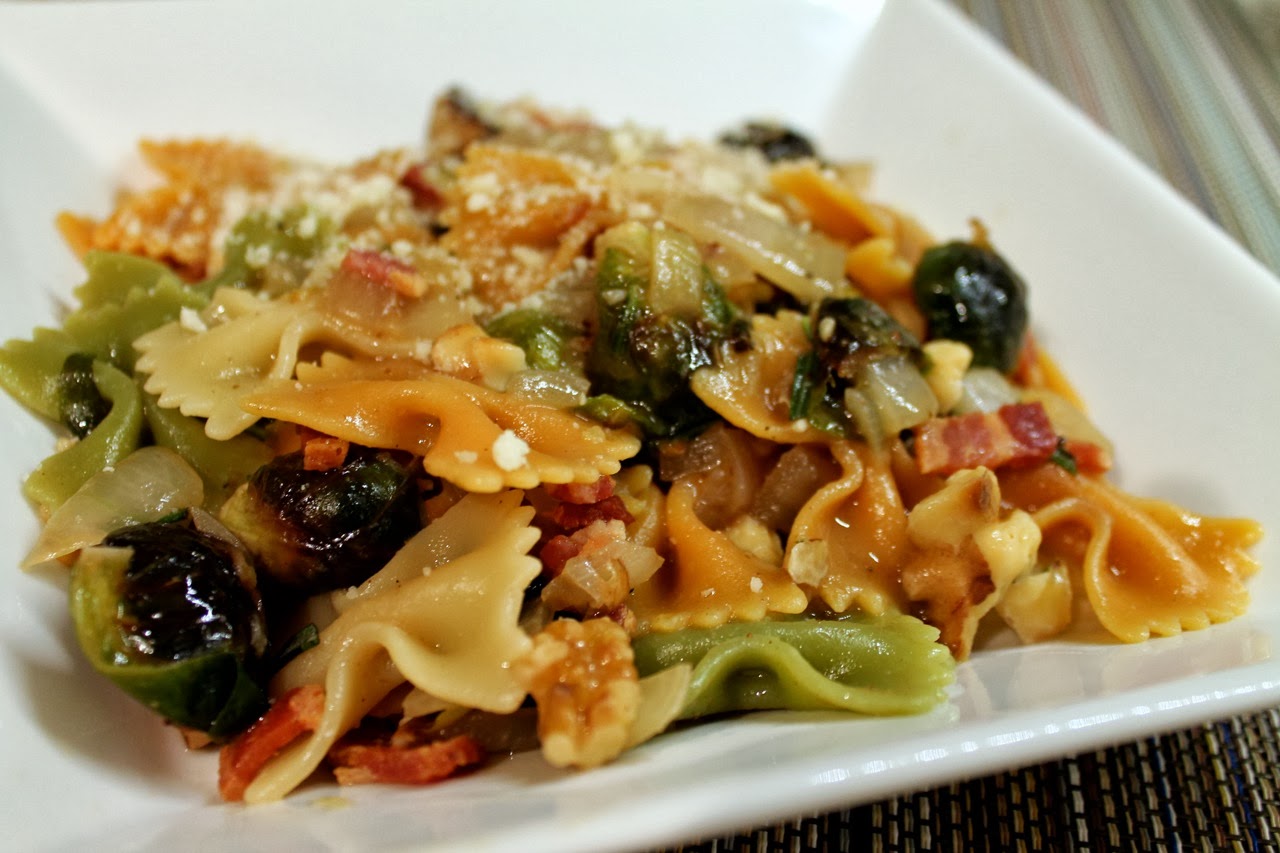 Cook In / Dine Out Pasta with Brussels Sprouts, Bacon and Walnuts