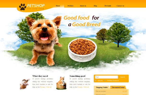 Free CSS Online Pets Shop Web2.0 Template