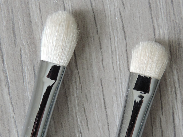 From left: Blank Canvas Cosmetics E26 Blending Brush, E24 Flat Shader Brush