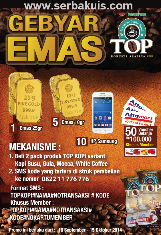 Promo Gebyar Emas TOP Kopi Berhadiah 6 Emas & 5 Android