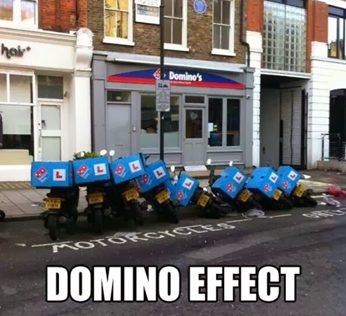 domino effect row of domino pizzas motorbikes fallen over domino pizza motorbikes in a row fallen over like dominoes funny fail