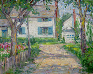 Oil on canvas "The Blue Shutters" by Provincetown artist Maude Kaufman Eggemeyer, 1877-1959