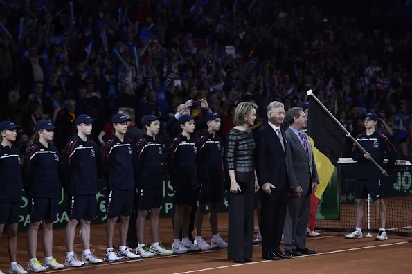 King Philippe of Belgium and Queen Mathilde of Belgium attends the opening ceremony of the Davis Cup Final 2015 (Belgium v Great Britain) at the Flanders Expo 