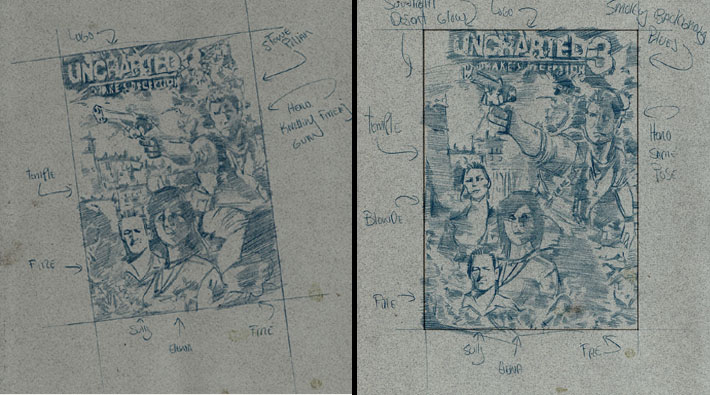 Uncharted 3 rough sketches by Jeff Lafferty