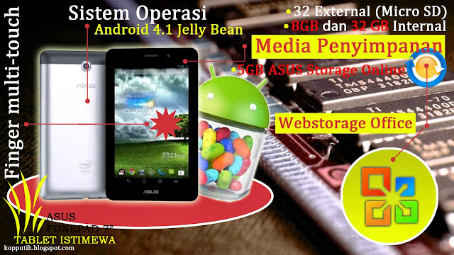 ASUS Fonepad 7 Inci menggunakan Sistem Operasi Android 4.1 Jelly Bean Media penyimpanan ASUS Fonepad 7 Inci