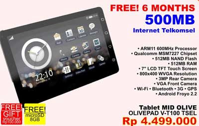 Tablet MID OLIVE(OLIVEPAD V-T100 TSEL) Tablet MID OLIVE a.k.a OLIVEPAD V-T100 TSEL Price harga
