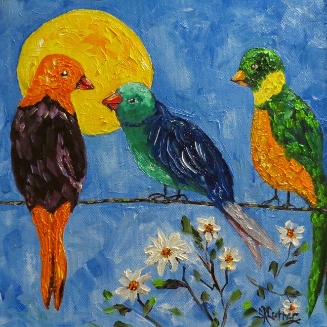 Birds, Parrots, original art