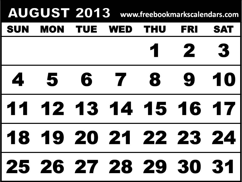 Printable July 2013 Calendar Template
