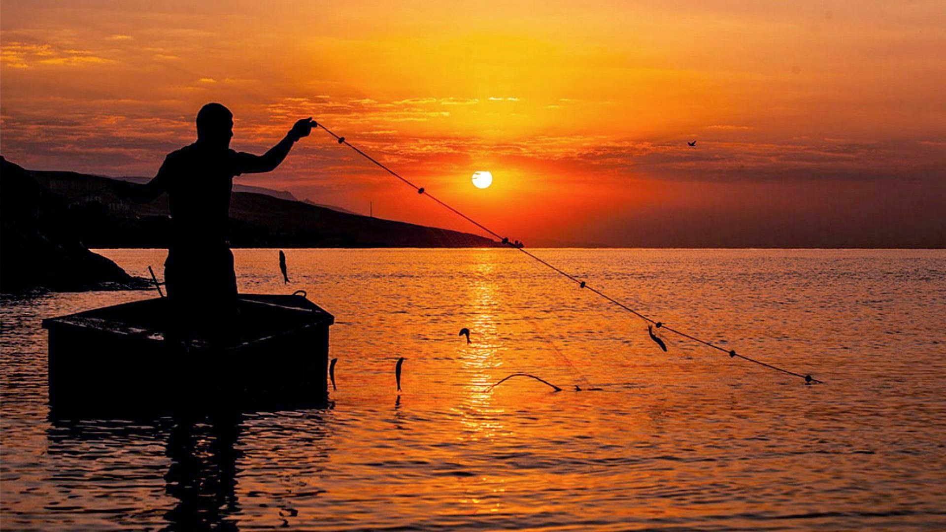 Pescando al Atardecer Full HD en Fondos 1080