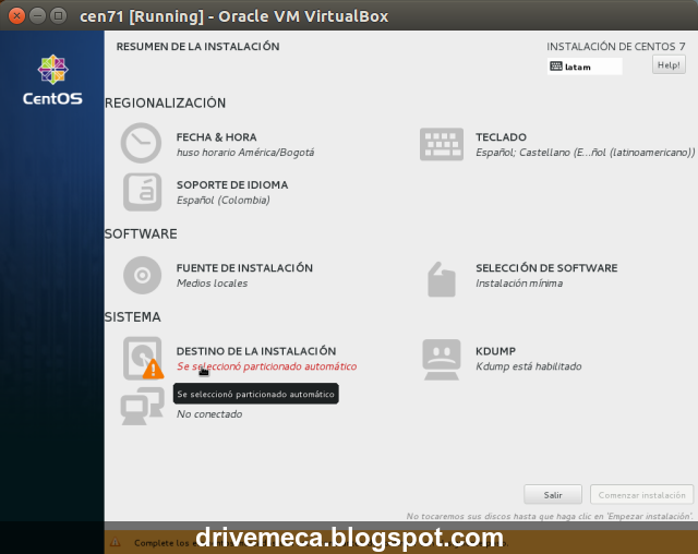 DriveMeca instalando Linux Centos 7.1 paso a paso