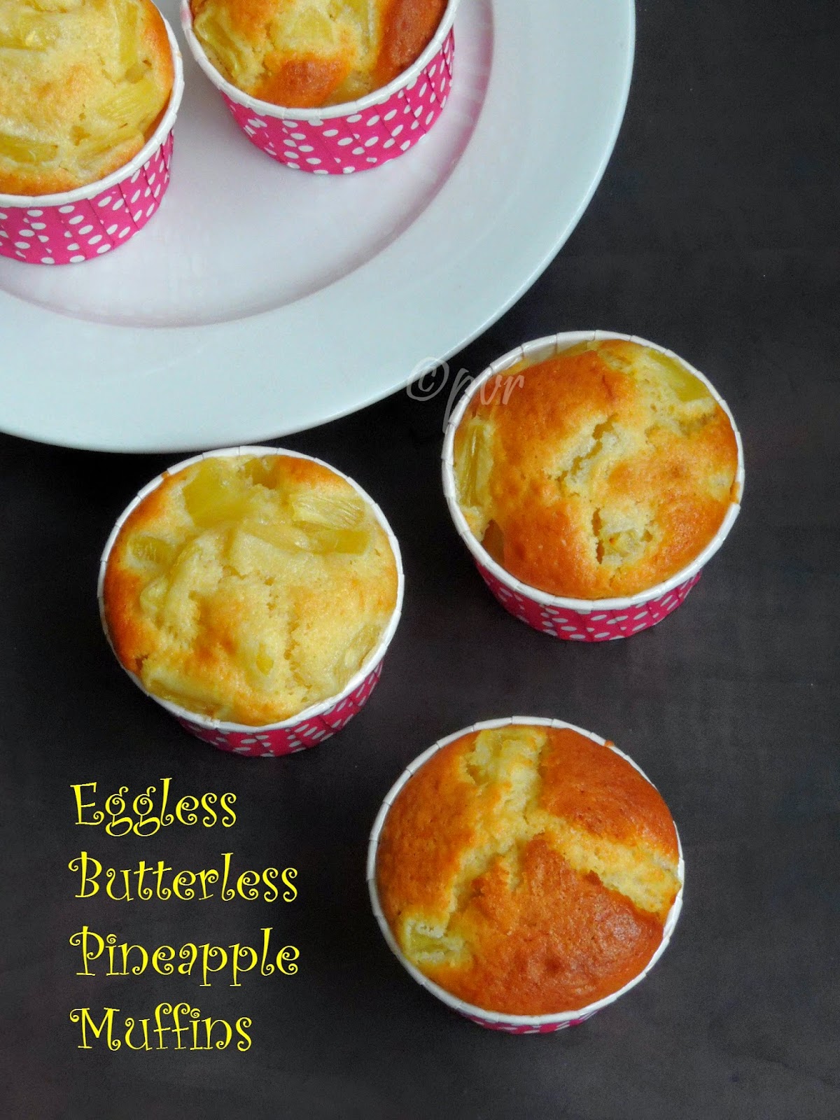 Eggless Butterless Pineapple Muffins