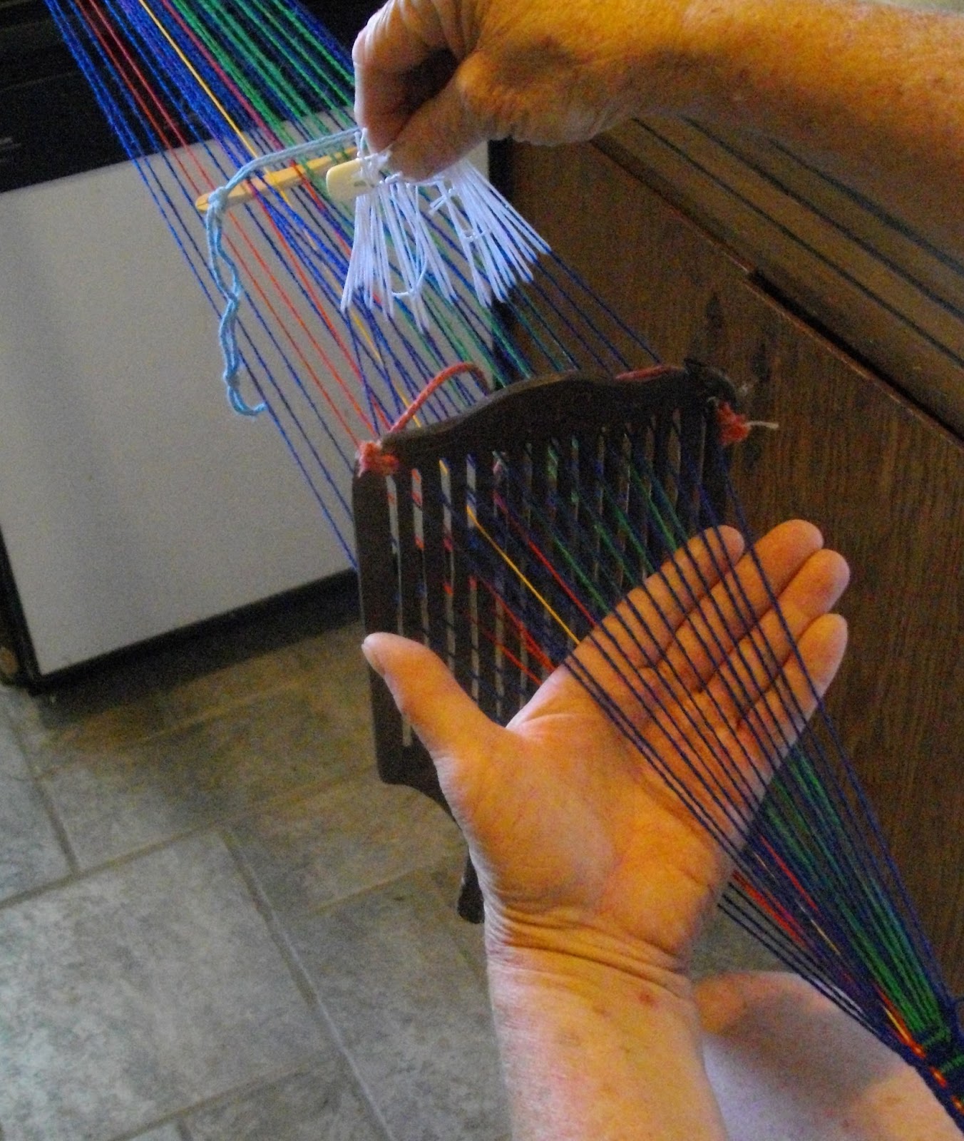 Reggie the Potter... and Tape Loom Weaver Adding an Extra Heddle to Create 3 "Heddles" on a
