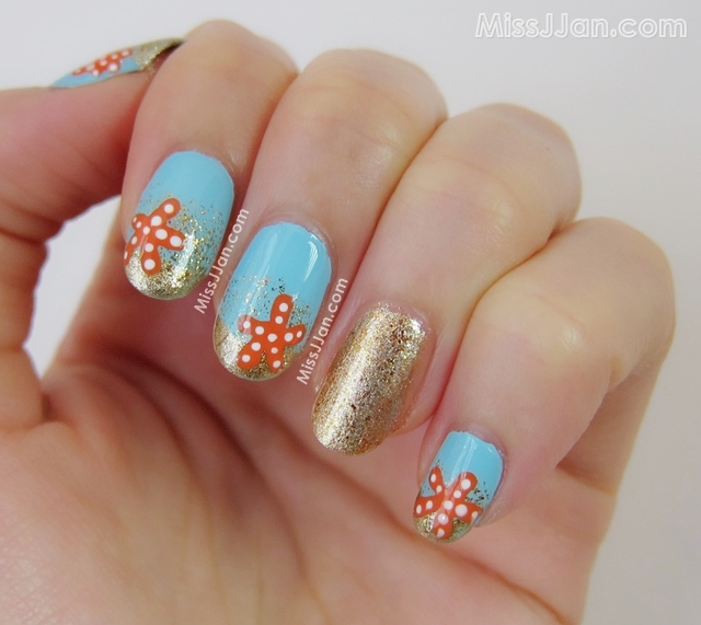 MissJJan's Beauty Blog ♥: Starfish In The Golden Sand Nail Art Starfish in the Golden Sand Nail Art {Tutorial / How To} - MissJJan's Beauty Blog ♥: Starfish In The Golden Sand Nail Art