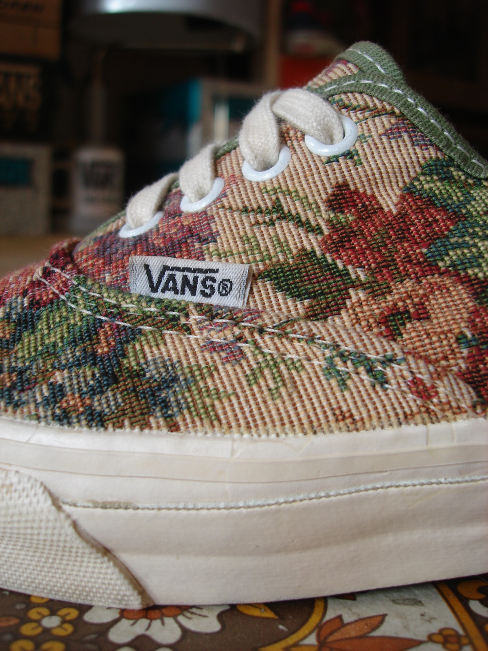 theothersideofthepillow vintage VANS shoes FLORAL TEA TAPESTRY style