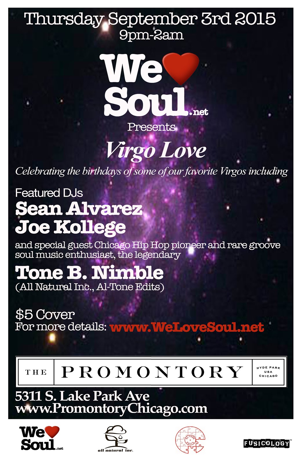 Thursday September 3rd: Virgo Love @ The Promontory