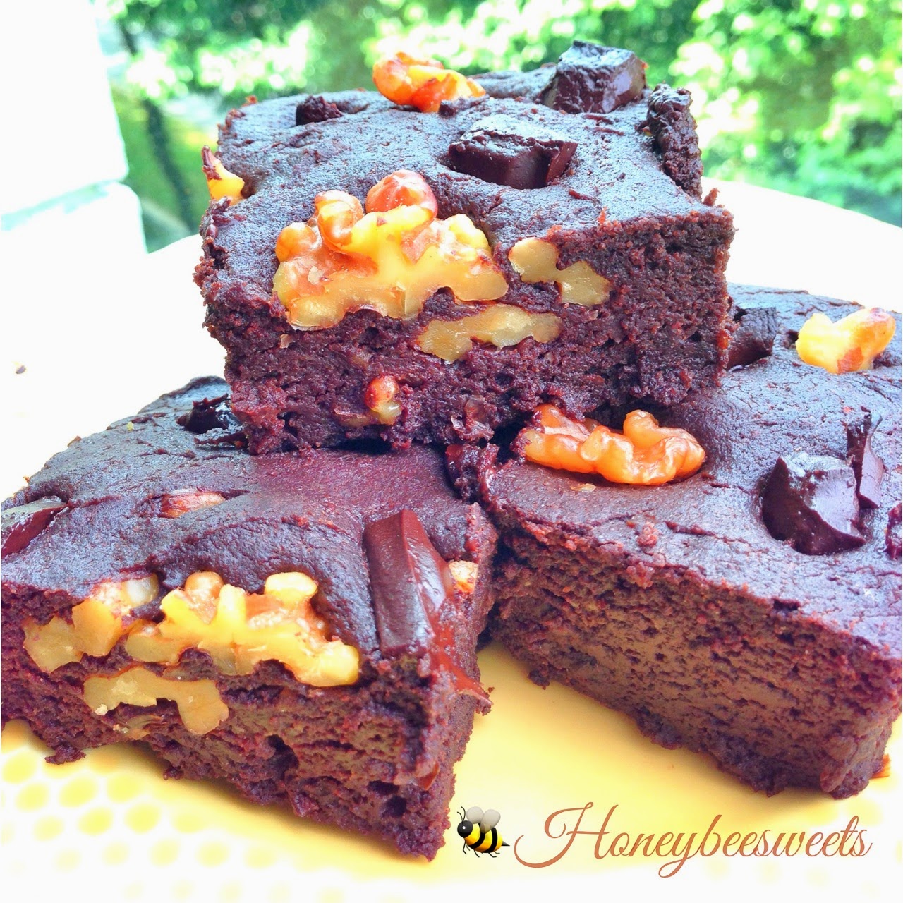 Honey Bee Sweets Vegan Tofu Brownies with Walnuts and Chocolate Chunks