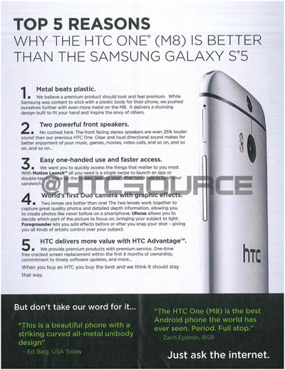 Dokumen Bocor Ungkap 5 Alasan HTC One (M8) Lebih Baik dari Galaxy S5 Dokumen Bocor Ungkap 5 Alasan HTC One (M8) Lebih Baik dari Galaxy S5