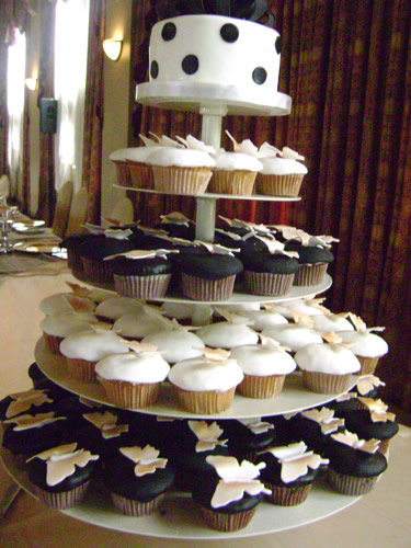 Wedding Cupcake Tower Black And White With Butterflies by Just Temptations