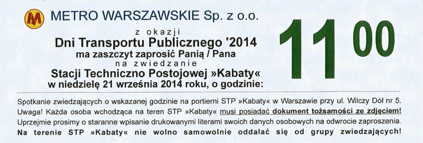 Zaproszenie do zwiedzania Stacji Techniczno-Postojowej Kabaty