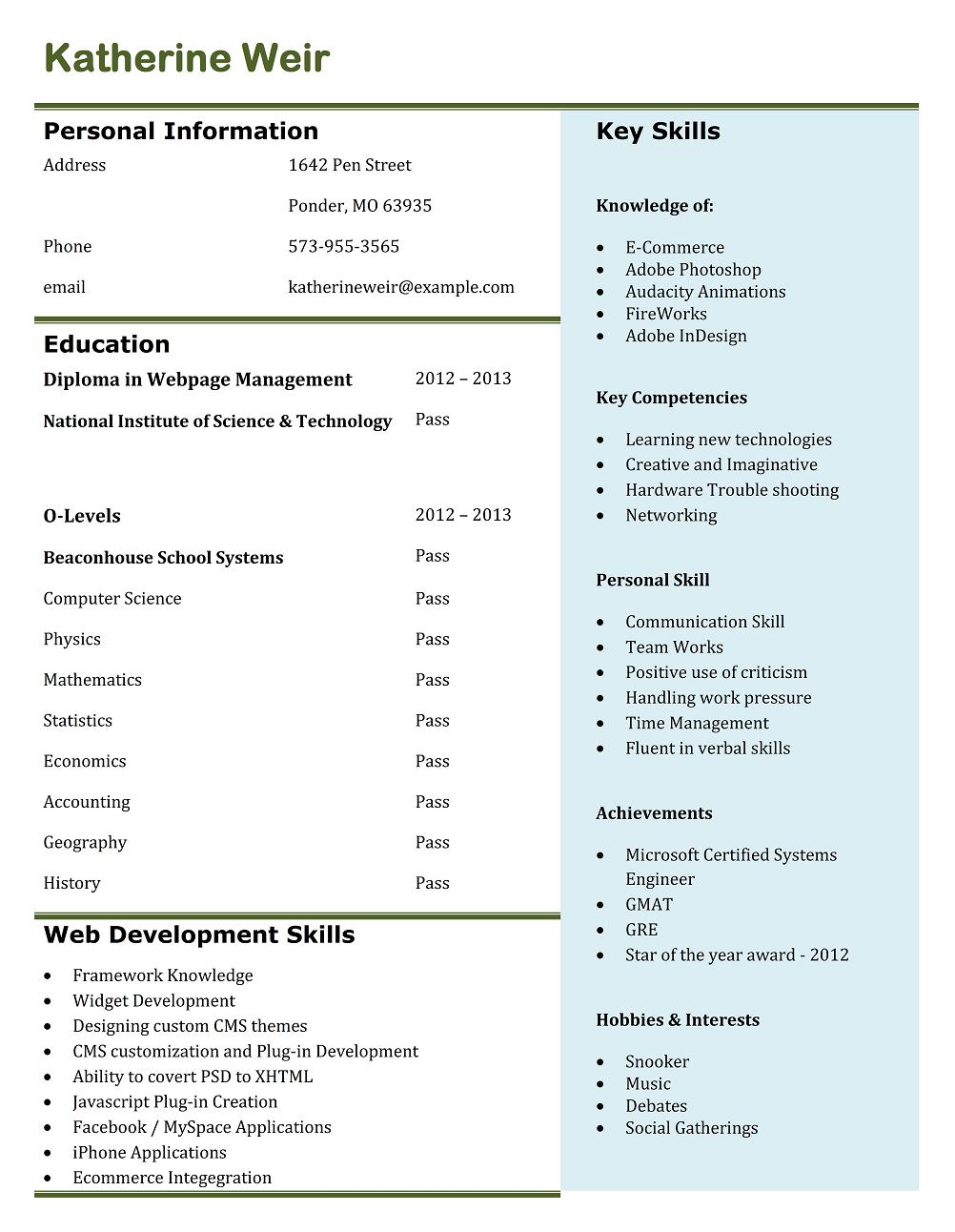 Resume templates for freshers engineers free download