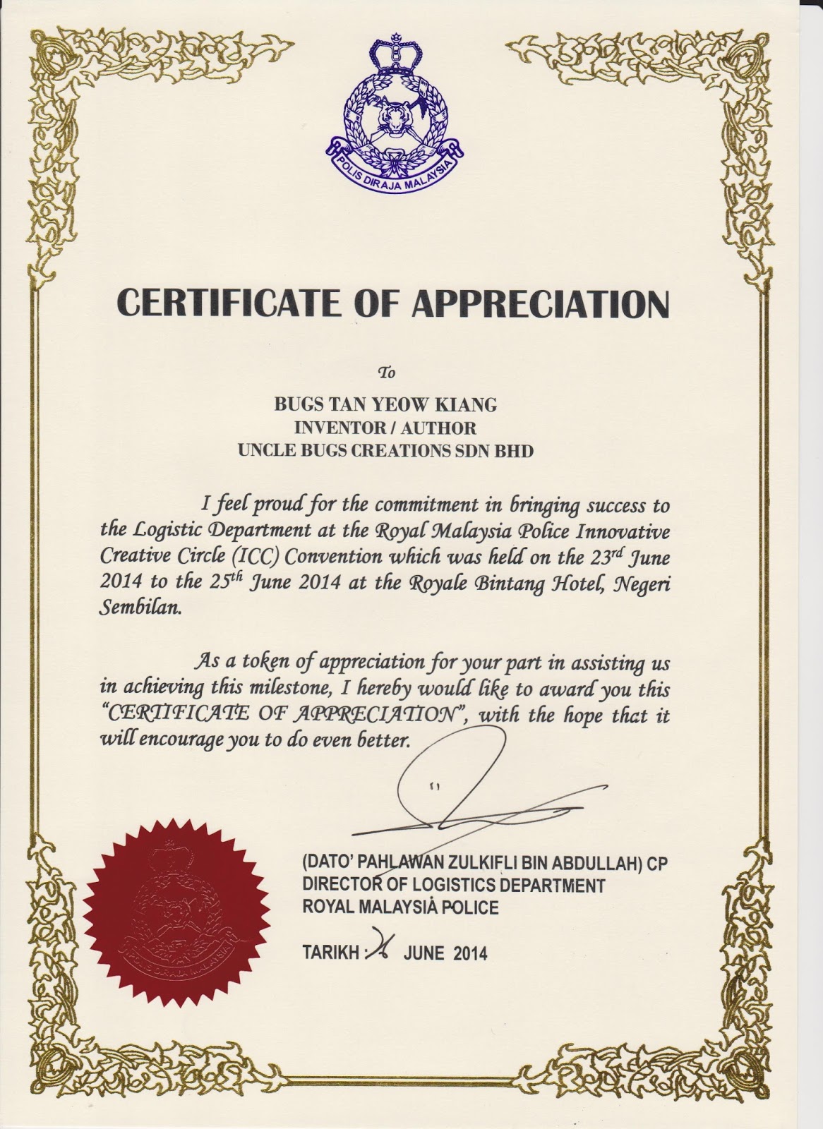 token of appreciation certificate