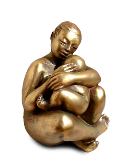 Statue style figuratif Femme nue assise tenant son bébé enlacé et assis sur sa cuisse