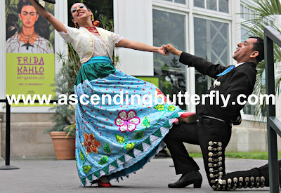 Calpulli Danza Mexicana performing outdoors at Frida Kahlo Art Garden Life Exhibition at The New York Botanical Garden