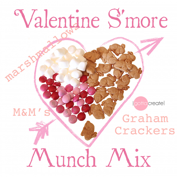 Yum! How to make S'more Munch Mix | for free printables for Valentines Day visit I Gotta Create!