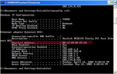 Command prompt,ipconfig,network configuration,Network adpter address,Physical adapter address