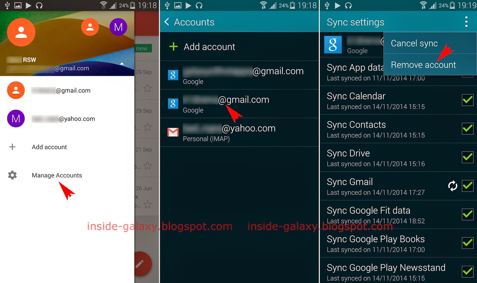 android email app delete account