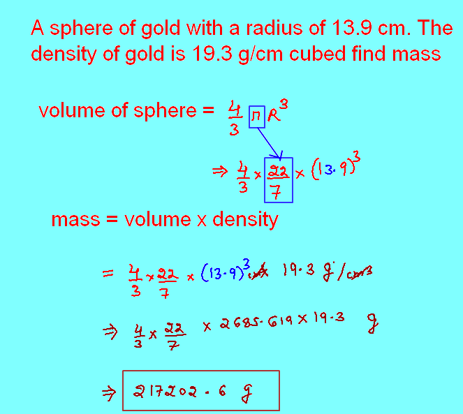 Free Online Help A sphere of gold with a radius of 13.9 cm. The