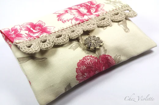 French toile bag clutch purse by Chez Violette