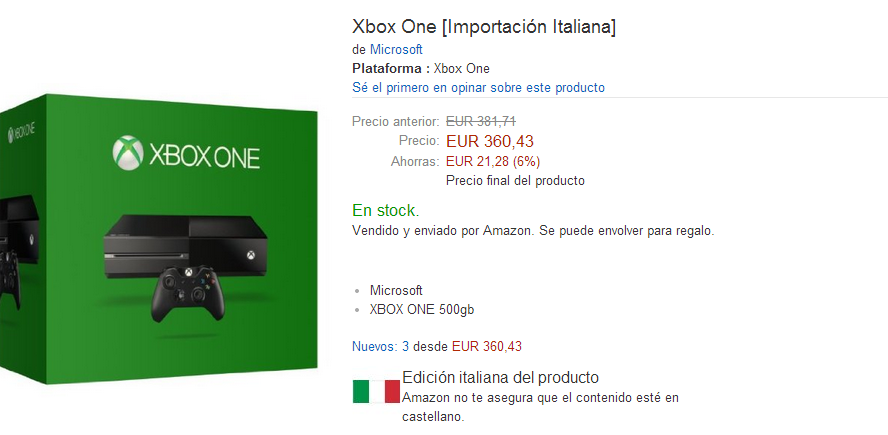 Xbox ONE por 360€ Oportunidad para comprar Xbox ONE.