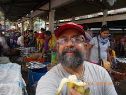 Seafarer/Blogger/Traveller Rudolph.A.Furtado having a local garden grown banana.