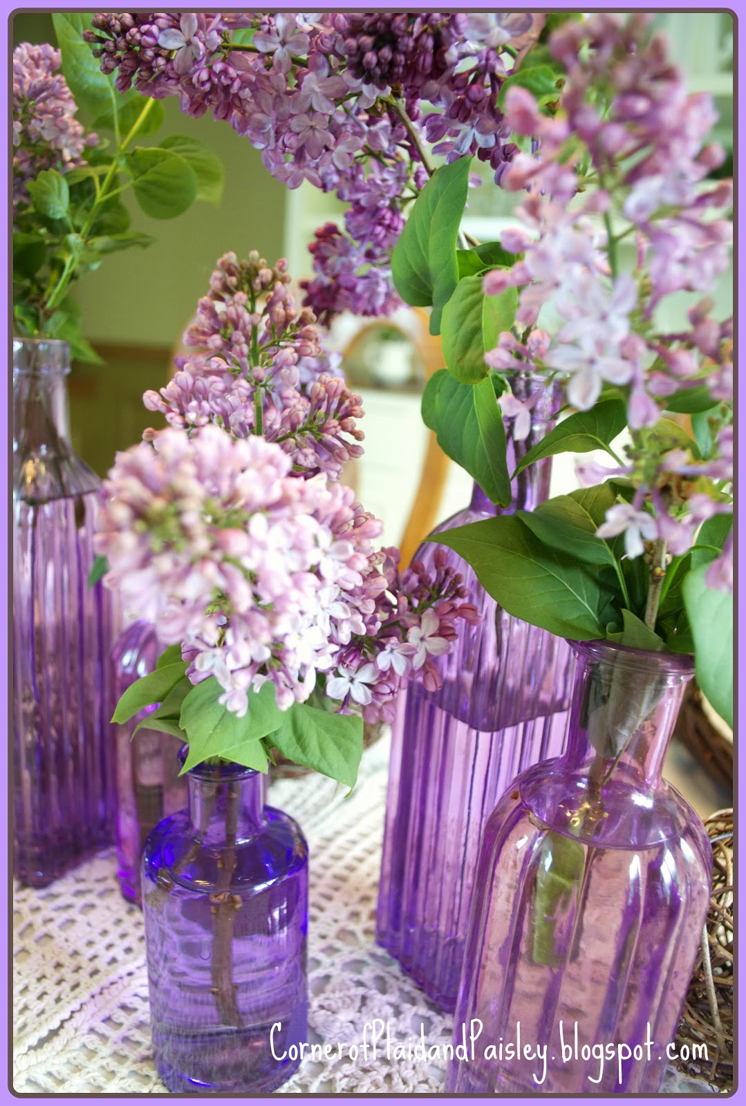 Corner of Plaid and Paisley Lilac Table for Mother's Day