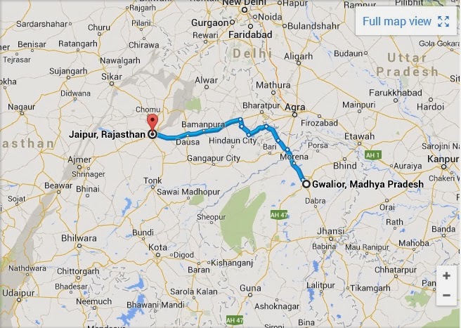 Agra to gwalior distance by road